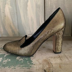 Via Spiga Leather Metallic Gold Heels 9